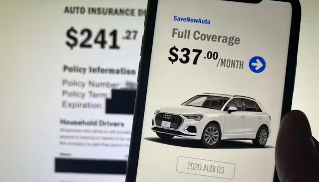 Red car on stacks of coins representing insurance savings